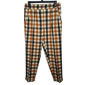Cotton On Plaid Trouser Pant Medium Pleat Tapered Pull On Elastic Academia Fall